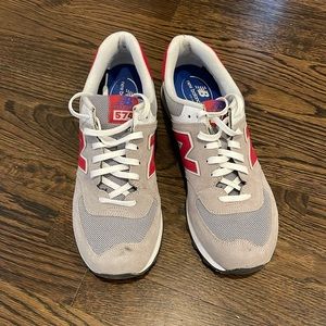 NEW BALANCE 574 RETRO-RED STYLE GRAY TRAINER SNEAKERS